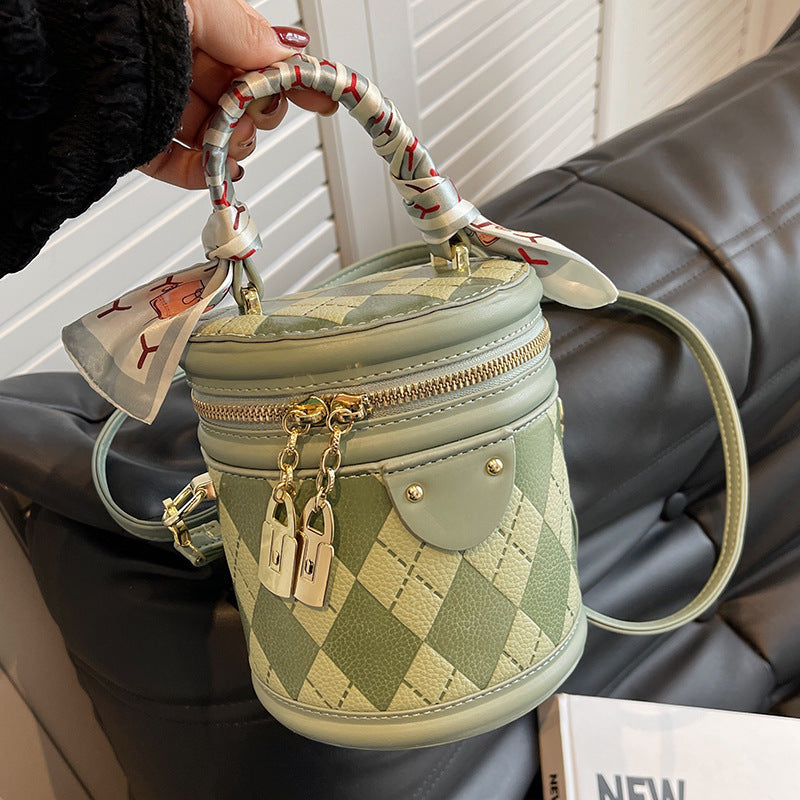 Round Bag Female Bag Ling Lattice Bag Portable Bucket Bag Female - Online Shop AU.com