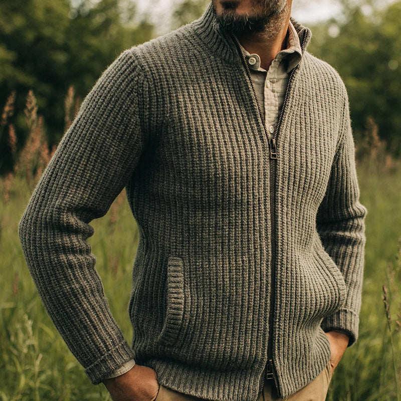 European And American Woollen Sweater Coat Men's Retro Zipper Top