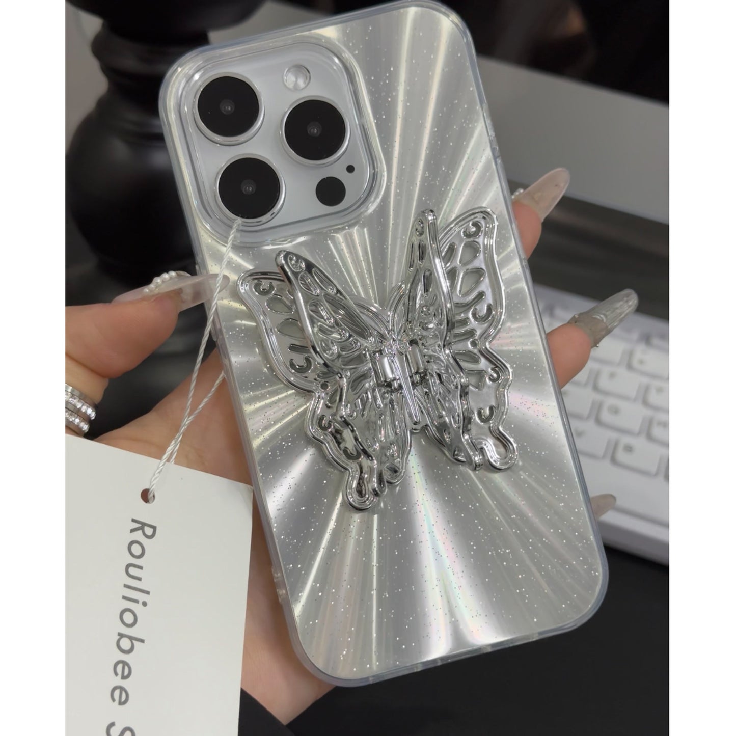 Mobile Phone Case Aurora Three-dimensional Butterfly Bracket Phone Case