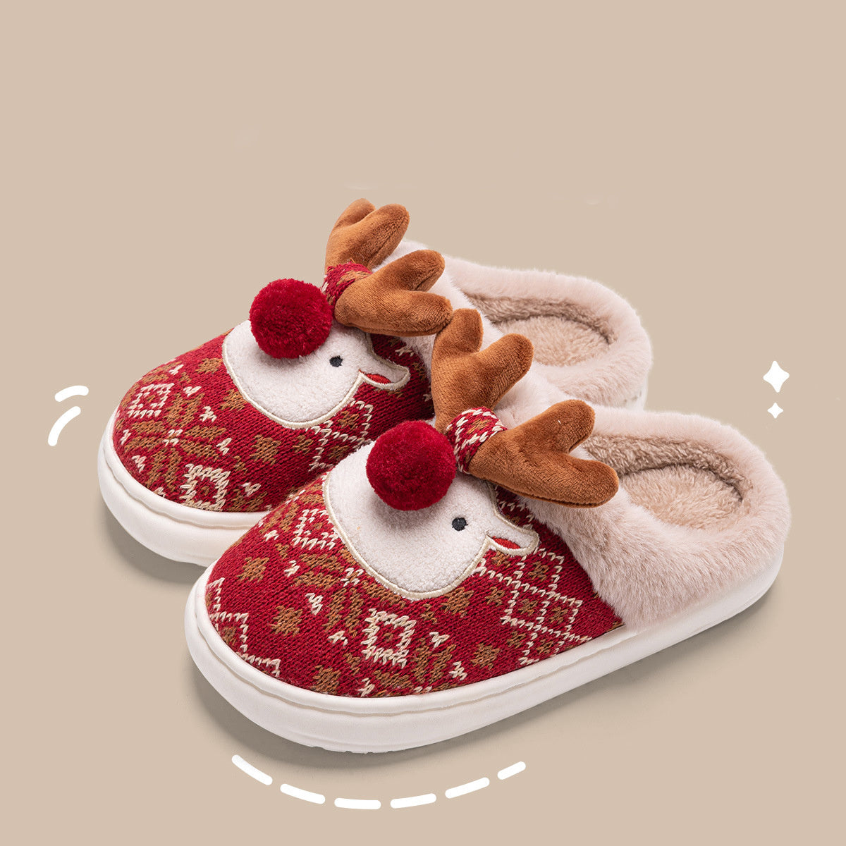 Christmas Elk Plush Slippers Fashion Non-slip Floor Bedroom Slippers For Women Fuzzy House Shoes