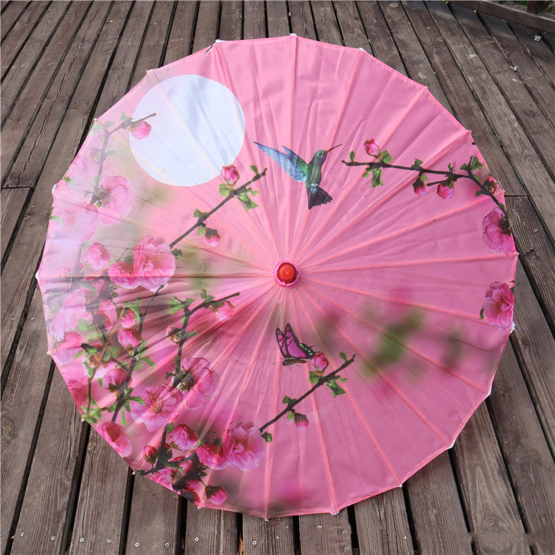 Chinese Style Silk Print Antique Umbrella