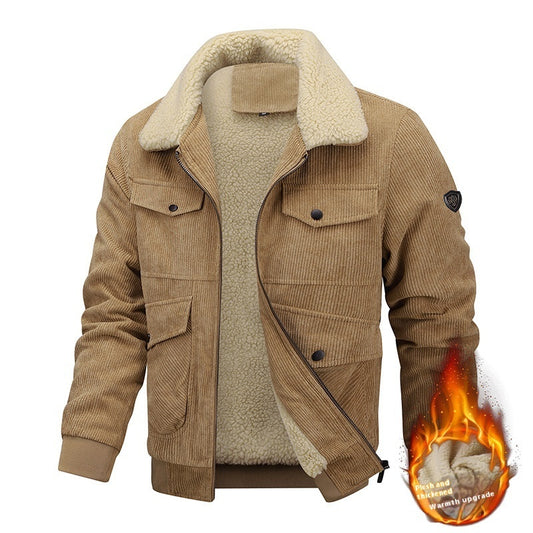 Lapel Fleece Jacket With Pockets Warm Thicken Cotton Coat Men's Clothing
