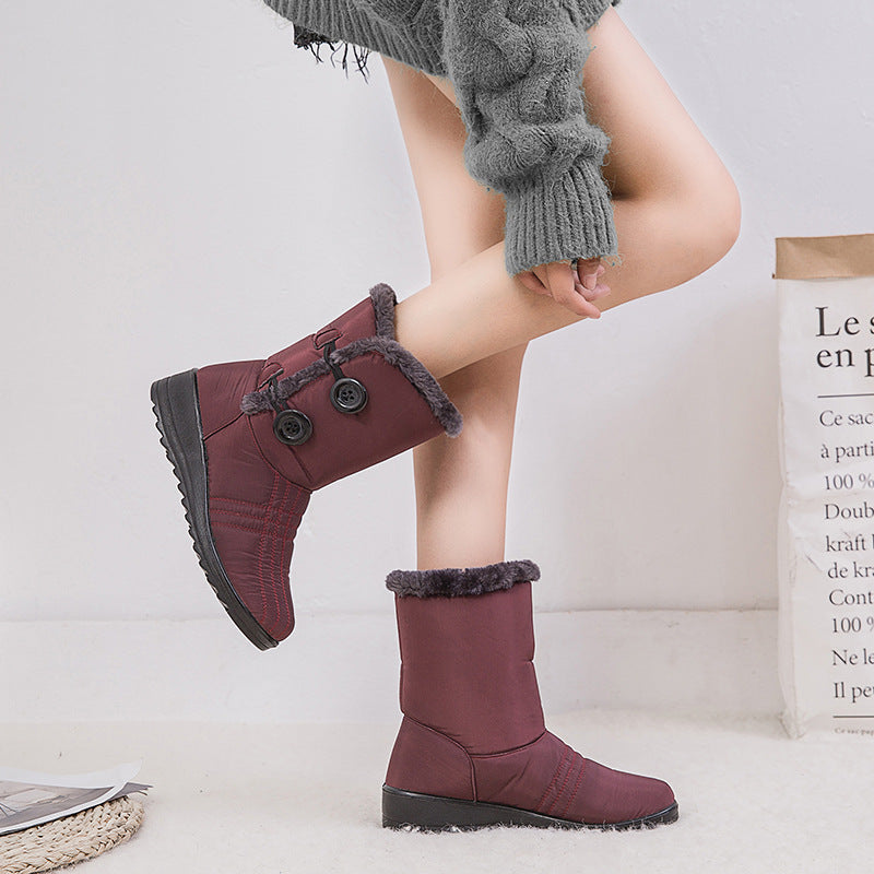 Boots Winter Warm women's snow boots button waterproof boots