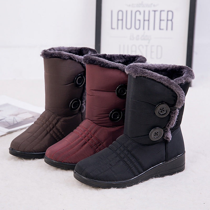 Boots Winter Warm women's snow boots button waterproof boots
