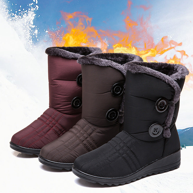 Boots Winter Warm women's snow boots button waterproof boots