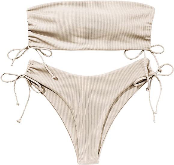 Summer Tube Bikini With Drawstring Design Solid Color Sexy Swimsuit For Beach Party Women's Clothing