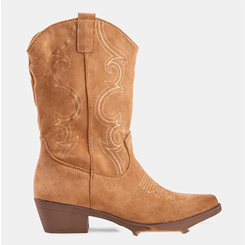 Boots Cowgirl Pointed boots suede denim boots
