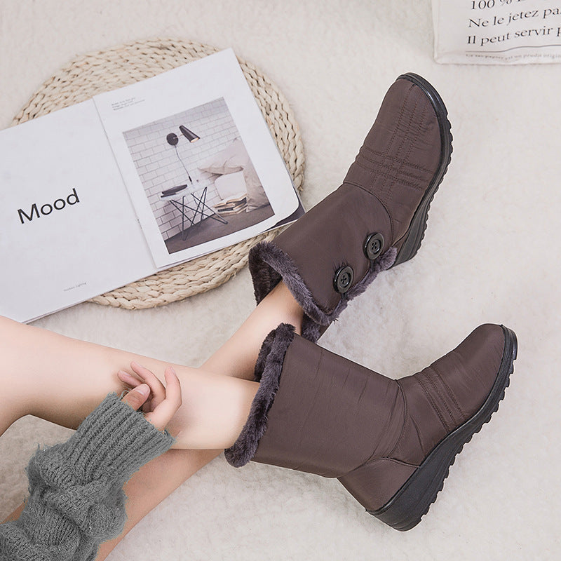 Boots Winter Warm women's snow boots button waterproof boots