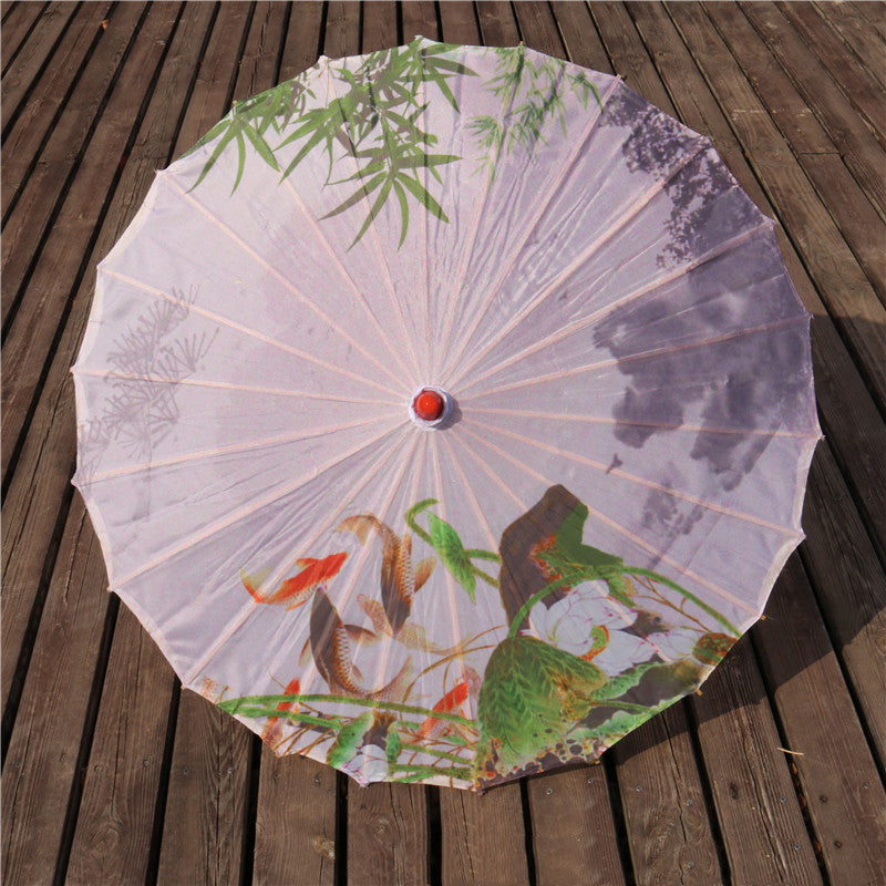Chinese Style Silk Print Antique Umbrella