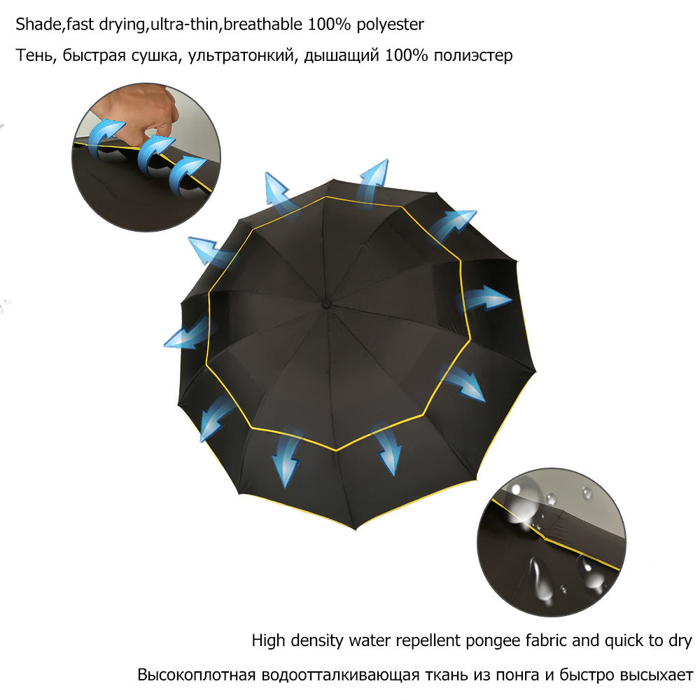 Dual-purpose Folding Large Windproof Three-fold Umbrella