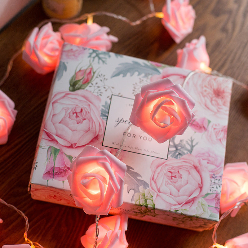 Girl Heart Led Pink White Rose Proposal Birthday Wedding Dormitory Decoration Arrangement String Lights