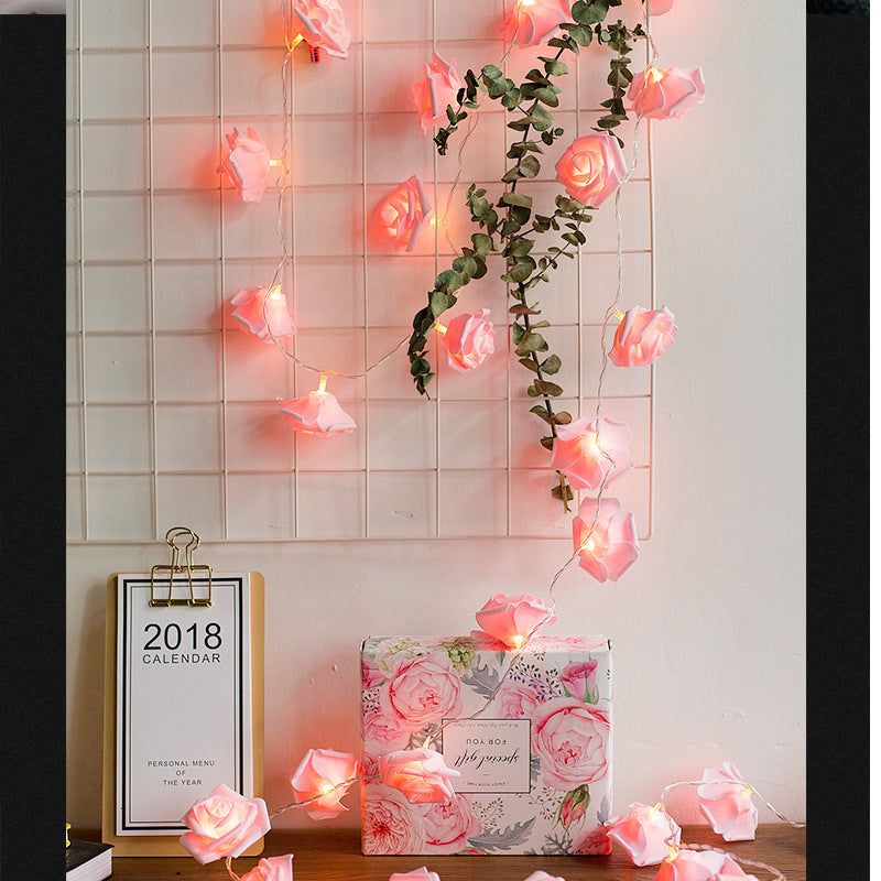 Girl Heart Led Pink White Rose Proposal Birthday Wedding Dormitory Decoration Arrangement String Lights