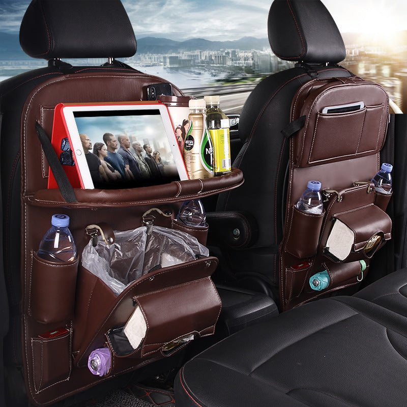 Car Storage Bag Multifunction Seat Back Tray Hanging Bag Waterproof Car Organizer PU Leather Automotive Interior Accessories