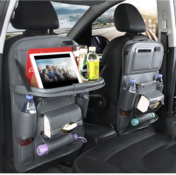 Car Storage Bag Multifunction Seat Back Tray Hanging Bag Waterproof Car Organizer PU Leather Automotive Interior Accessories