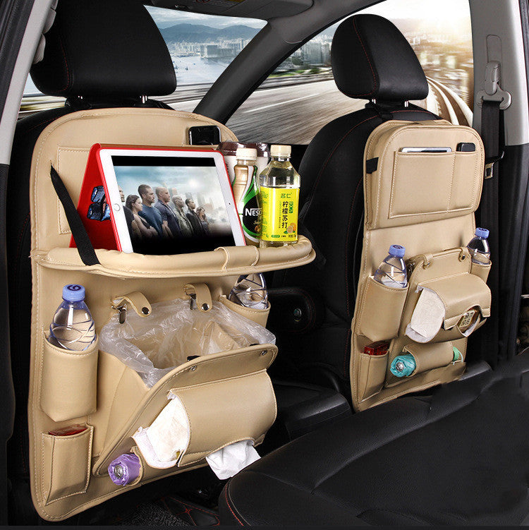 Car Storage Bag Multifunction Seat Back Tray Hanging Bag Waterproof Car Organizer PU Leather Automotive Interior Accessories