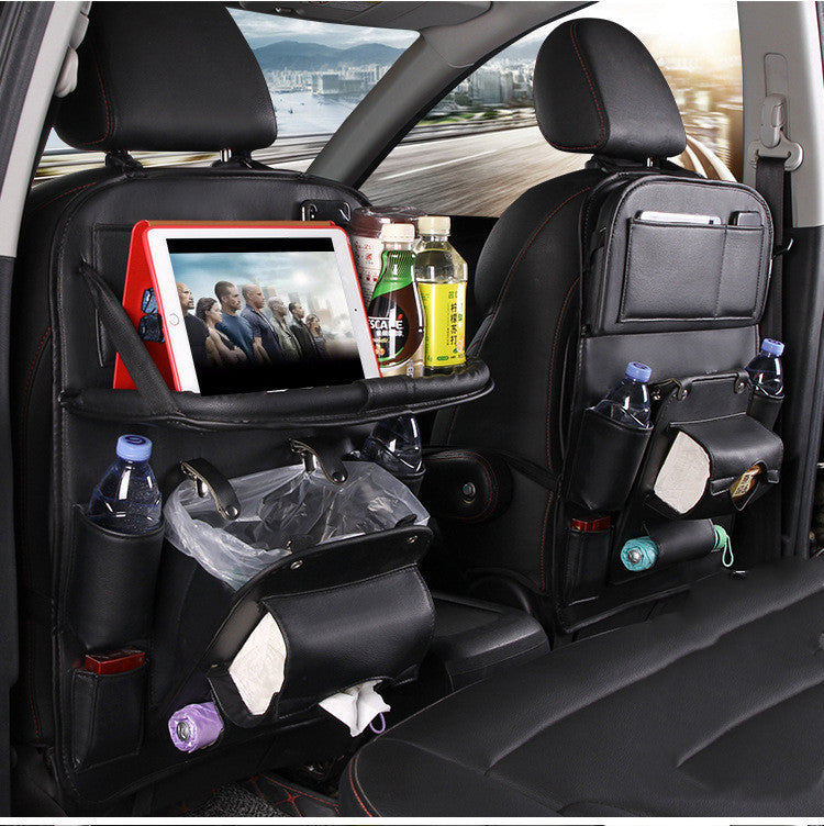 Car Storage Bag Multifunction Seat Back Tray Hanging Bag Waterproof Car Organizer PU Leather Automotive Interior Accessories