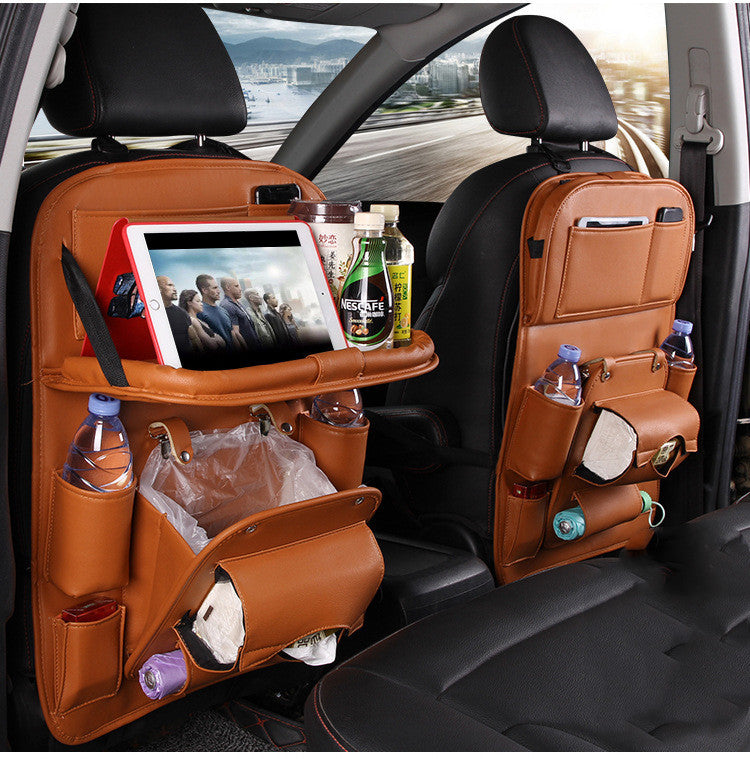 Car Storage Bag Multifunction Seat Back Tray Hanging Bag Waterproof Car Organizer PU Leather Automotive Interior Accessories