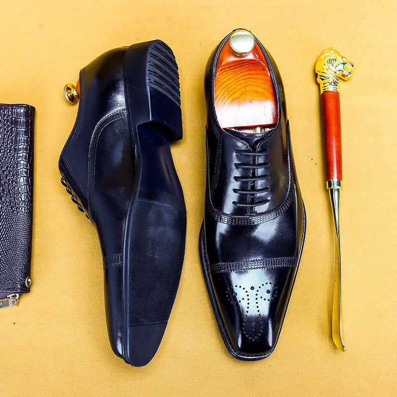Men's Single Shoes Three-Joint Leather Shoes Leather Carved Oxford Shoes