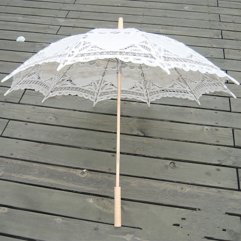 Cotton Craft Lace Umbrella Wood Rod Straight Rod Curved Handle