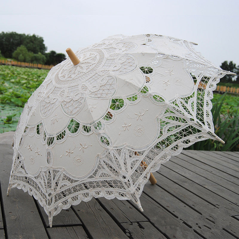 Cotton Craft Lace Umbrella Wood Rod Straight Rod Curved Handle