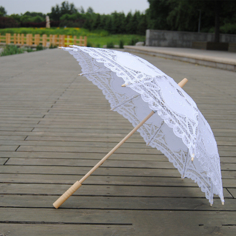 Cotton Craft Lace Umbrella Wood Rod Straight Rod Curved Handle