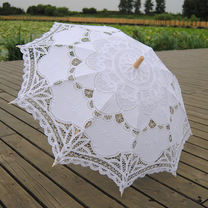Cotton Craft Lace Umbrella Wood Rod Straight Rod Curved Handle