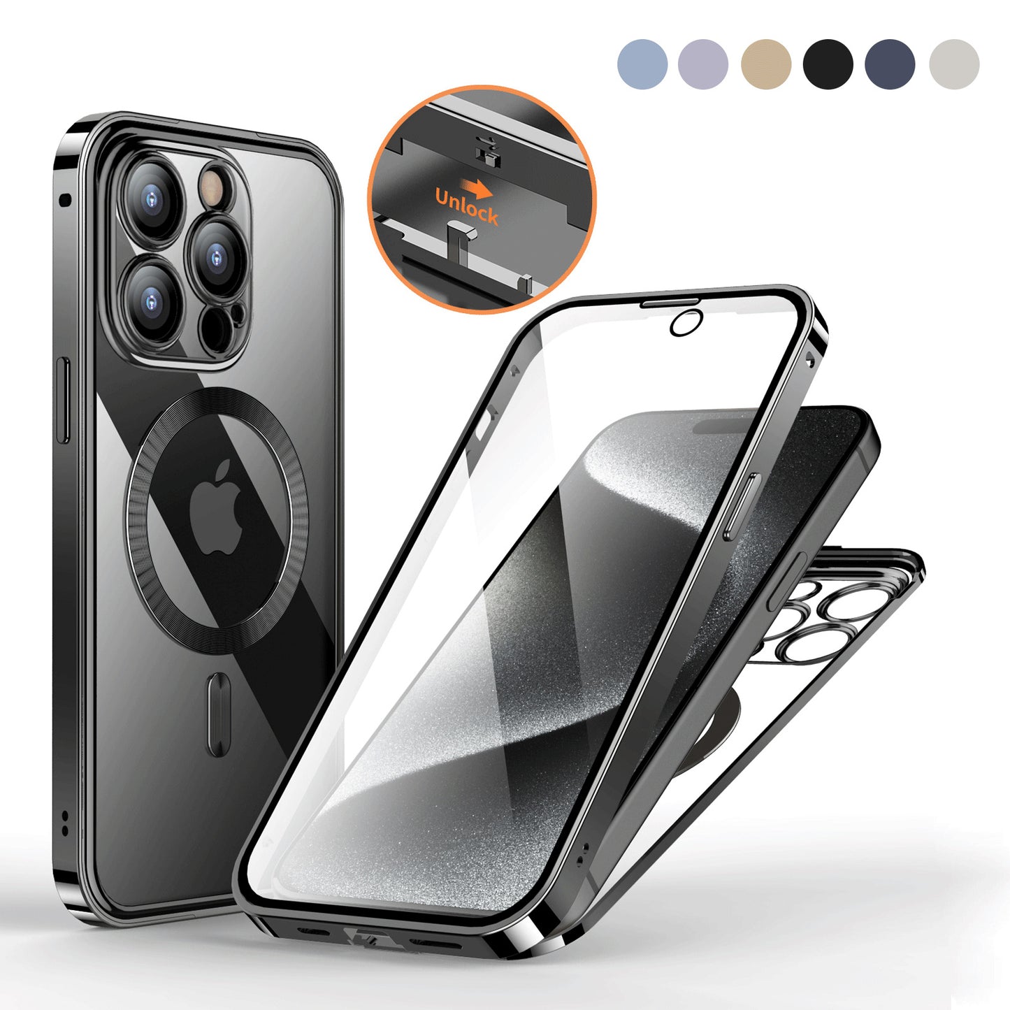 Anti-Privacy Metal Buckle Magnetic Support Wireless Charging Double-Sided Lens Full Cover Phone Case Protective Cover - Online Shop AU.com