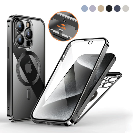 Anti-Privacy Metal Buckle Magnetic Support Wireless Charging Double-Sided Lens Full Cover Phone Case Protective Cover - Online Shop AU.com
