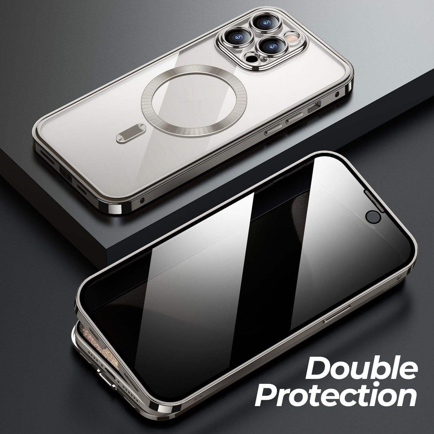 Anti-Privacy Metal Buckle Magnetic Support Wireless Charging Double-Sided Lens Full Cover Phone Case Protective Cover - Online Shop AU.com