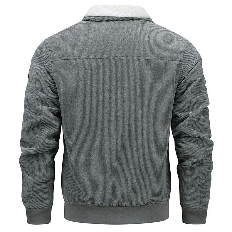 Lapel Fleece Jacket With Pockets Warm Thicken Cotton Coat Men's Clothing