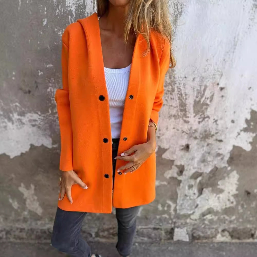 Hooded Single-Breasted Cardigan Fashion Loose Solid Color Jacket Women's Clothing