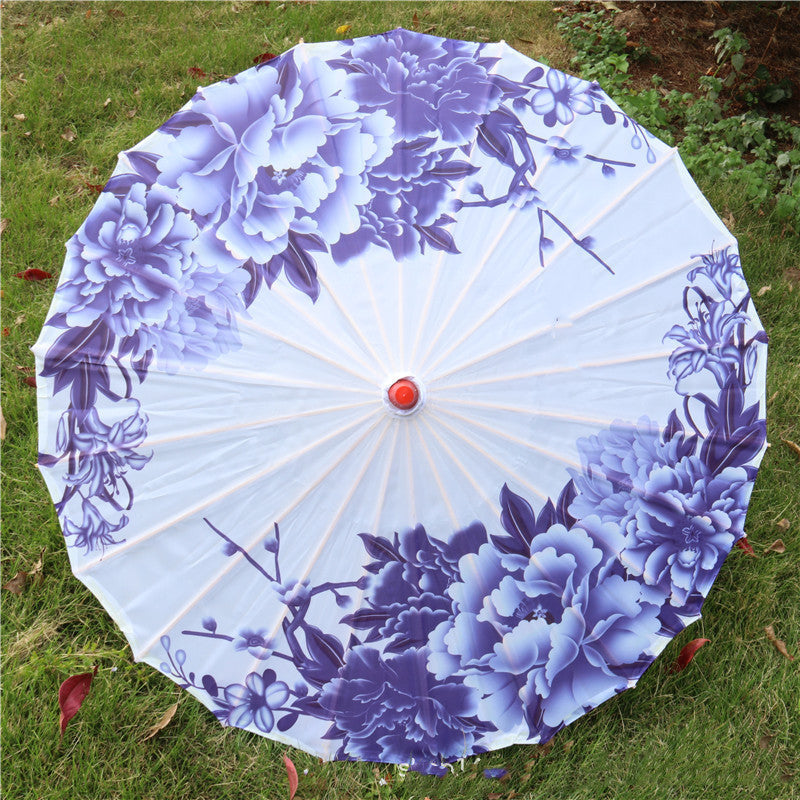 Chinese Style Silk Print Antique Umbrella