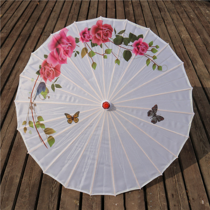 Chinese Style Silk Print Antique Umbrella