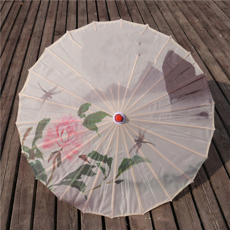 Chinese Style Silk Print Antique Umbrella