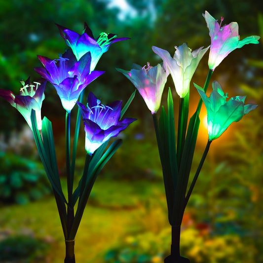 Outdoor Solar Garden Light Waterproof 7 LED Colourful Color Lawn Light Lily Fairy Lights Christmas Decoration Patio Lighting