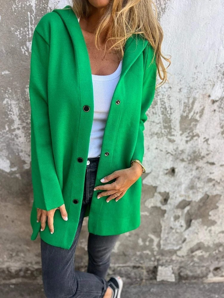 Hooded Single-Breasted Cardigan Fashion Loose Solid Color Jacket Women's Clothing