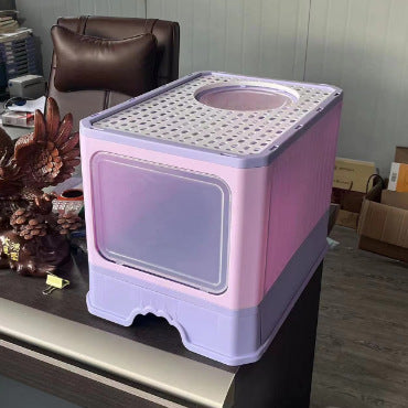 Bồn đựng cát vệ sinh cho mèo Kitty Litter có ngăn kéo cửa đôi lớn có thể gấp lại
