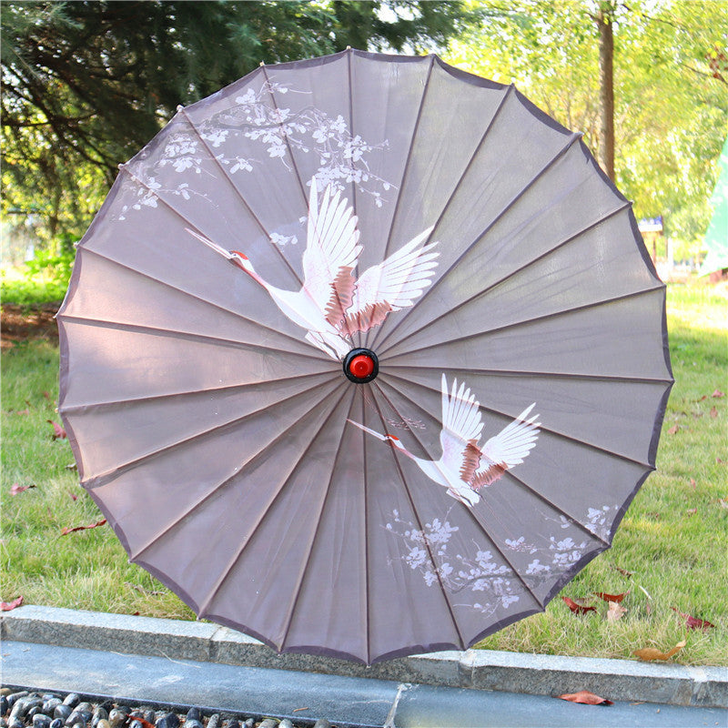 Chinese Style Silk Print Antique Umbrella
