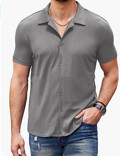 Casual Collar Short Sleeve Polo Shirt With Button Men's Cotton Blend Shirt