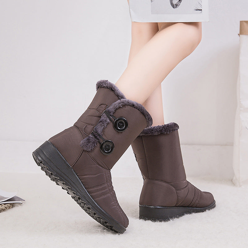 Boots Winter Warm women's snow boots button waterproof boots