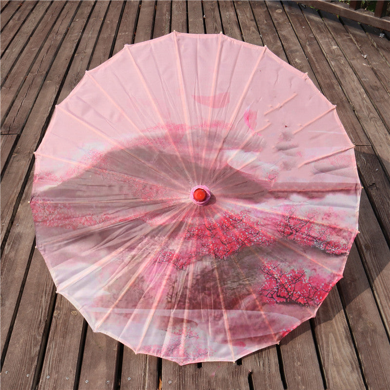 Chinese Style Silk Print Antique Umbrella