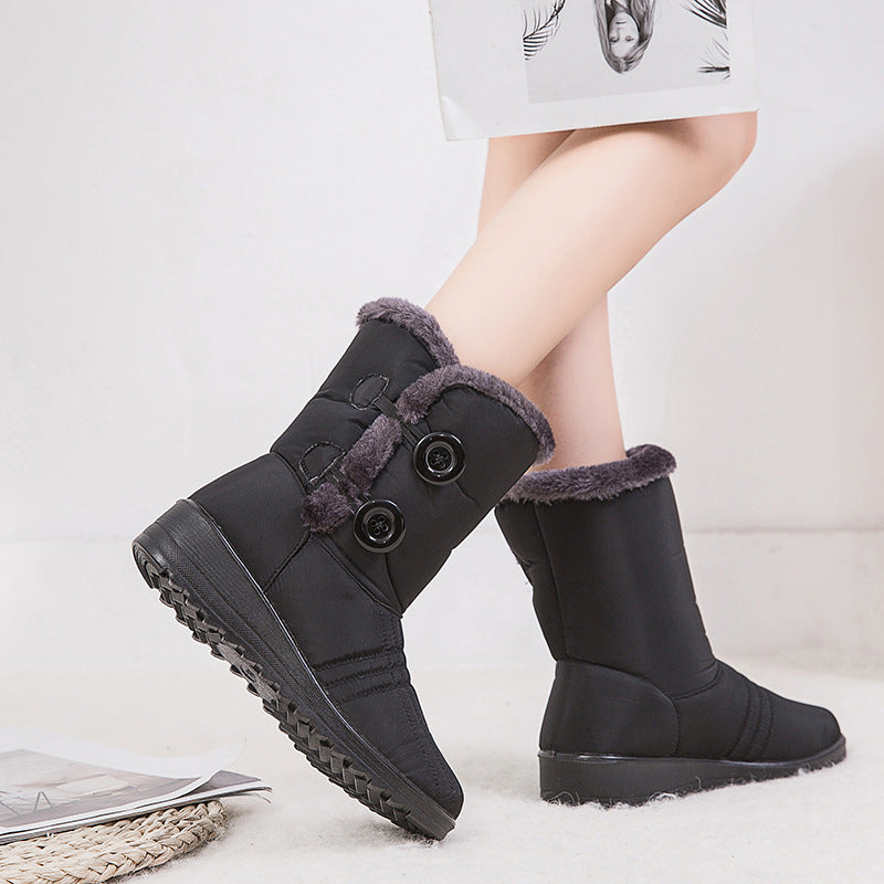 Boots Winter Warm women's snow boots button waterproof boots
