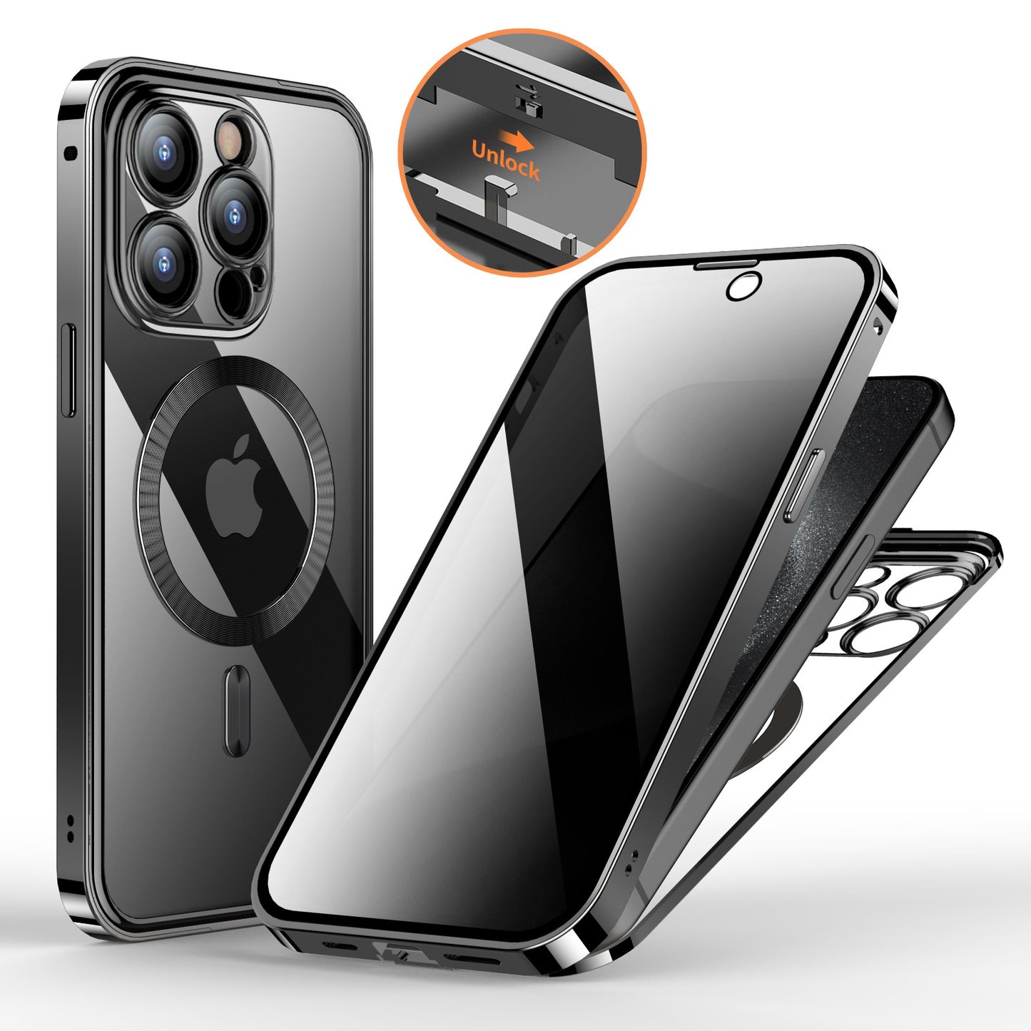 Anti-Privacy Metal Buckle Magnetic Support Wireless Charging Double-Sided Lens Full Cover Phone Case Protective Cover - Online Shop AU.com