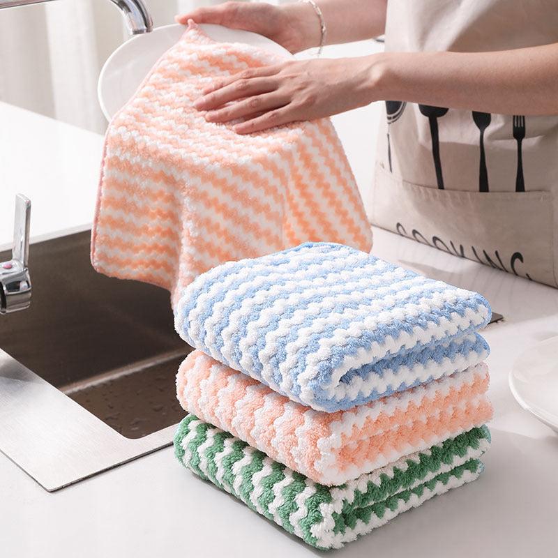 Kitchen Cleaning Rag Coral Fleece Dish Washing Cloth Super Absorbent Scouring Pad Dry And Wet Kitchen Cleaning Towels Lazy Cleaning Supplies