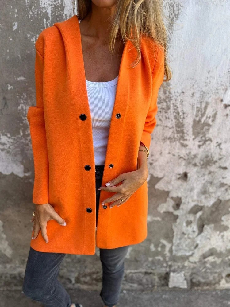 Hooded Single-Breasted Cardigan Fashion Loose Solid Color Jacket Women's Clothing