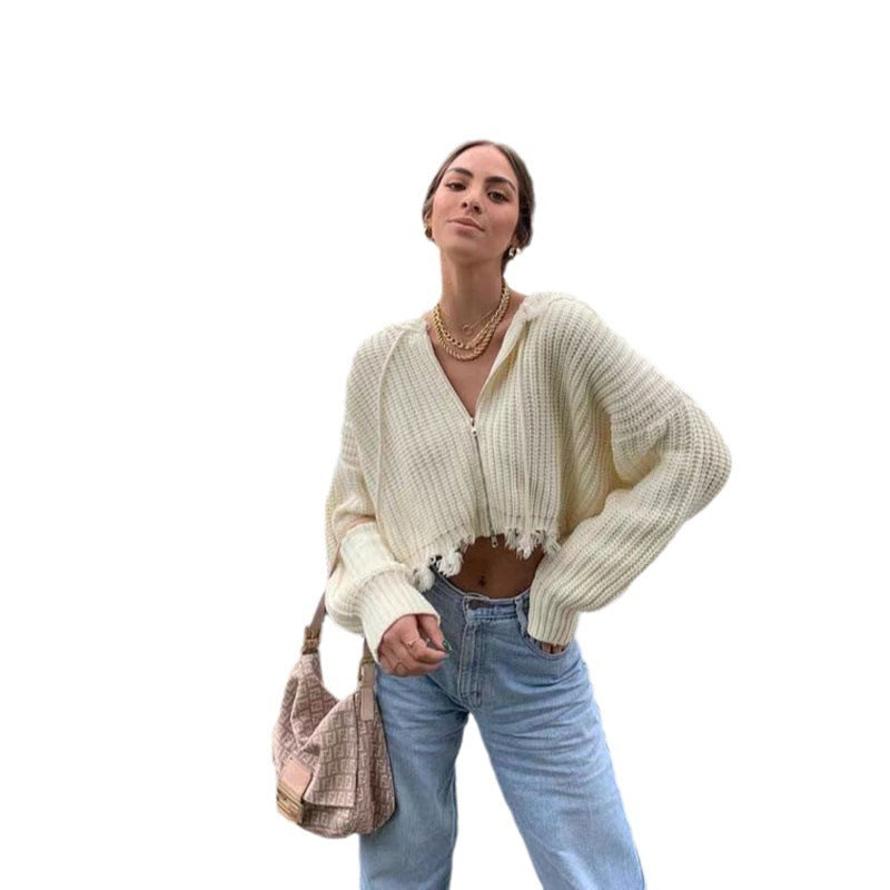 Hooded Tassel Zipper Sweaters Coat