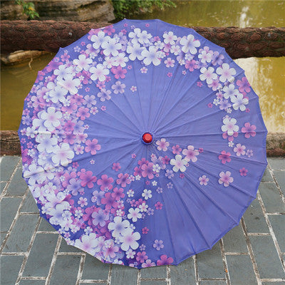 Chinese Style Silk Print Antique Umbrella