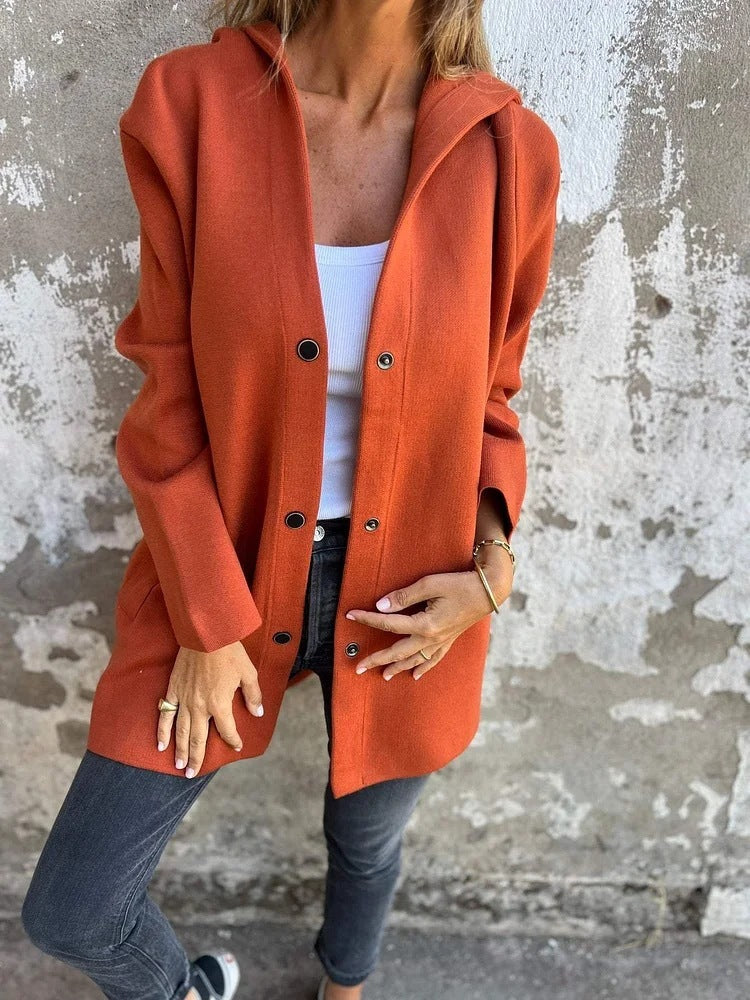 Hooded Single-Breasted Cardigan Fashion Loose Solid Color Jacket Women's Clothing