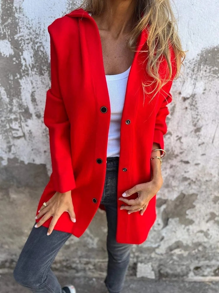 Hooded Single-Breasted Cardigan Fashion Loose Solid Color Jacket Women's Clothing