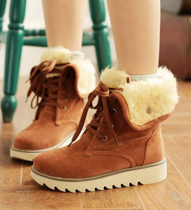 Boots Frosted fur boots snow boots Lace Up Boots Womens Boots